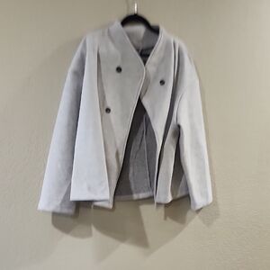 SHEIN Light Gray Double-Breasted Pea Coat